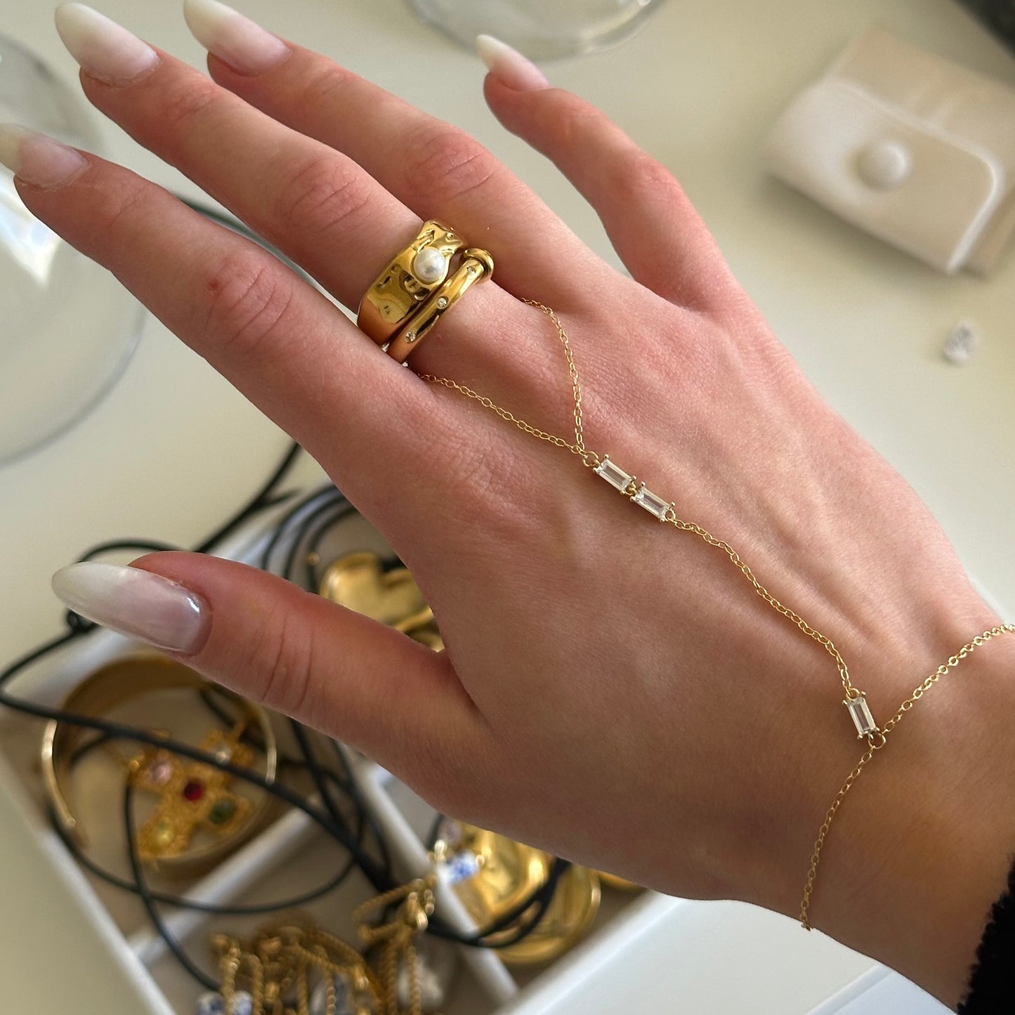 Baguette Studded Hand Chain