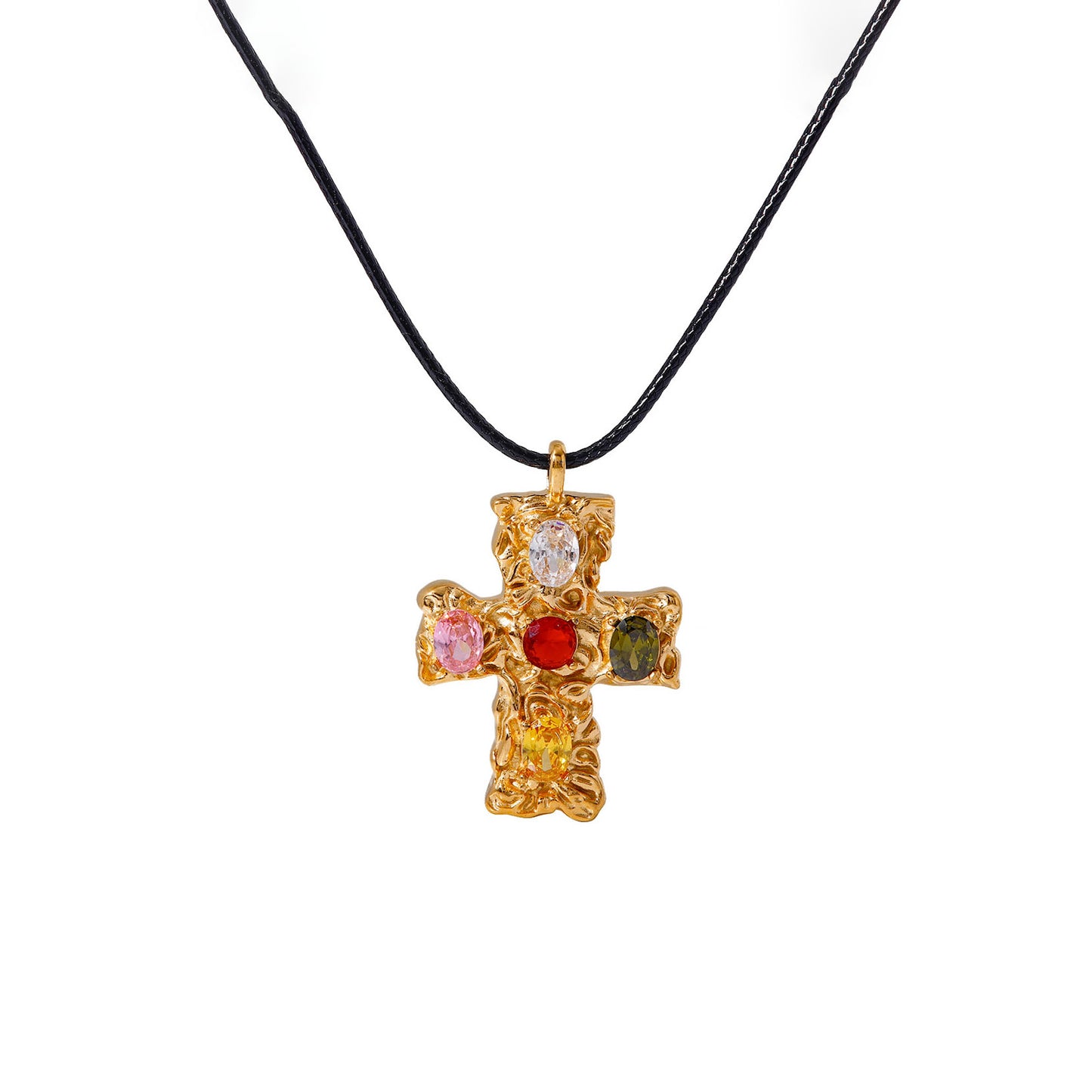 Multi-color Stone Cross Pendant Necklace