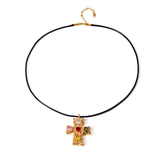 Multi-color Stone Cross Pendant Necklace